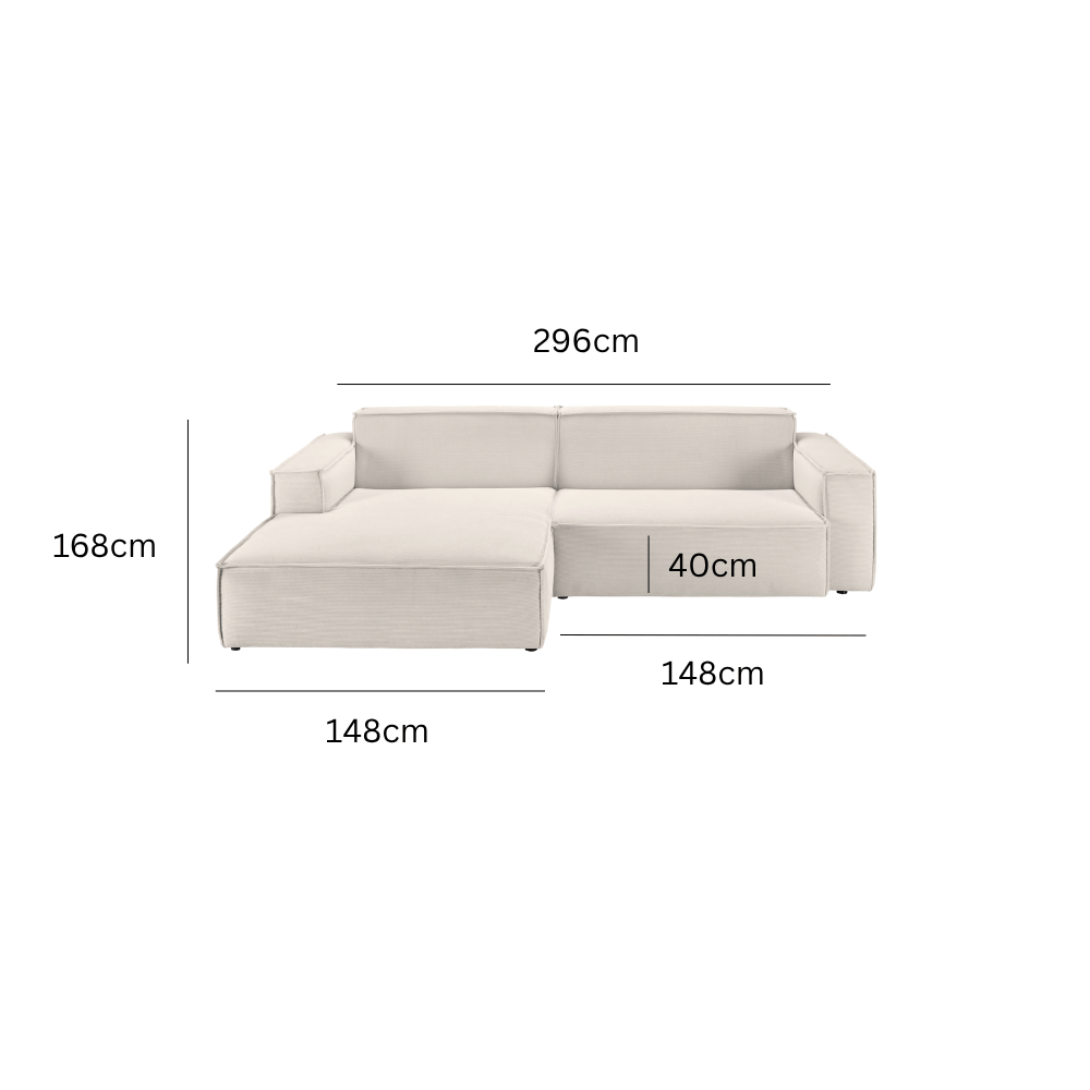 Abmessungen Velvet Pearl / Ecke links